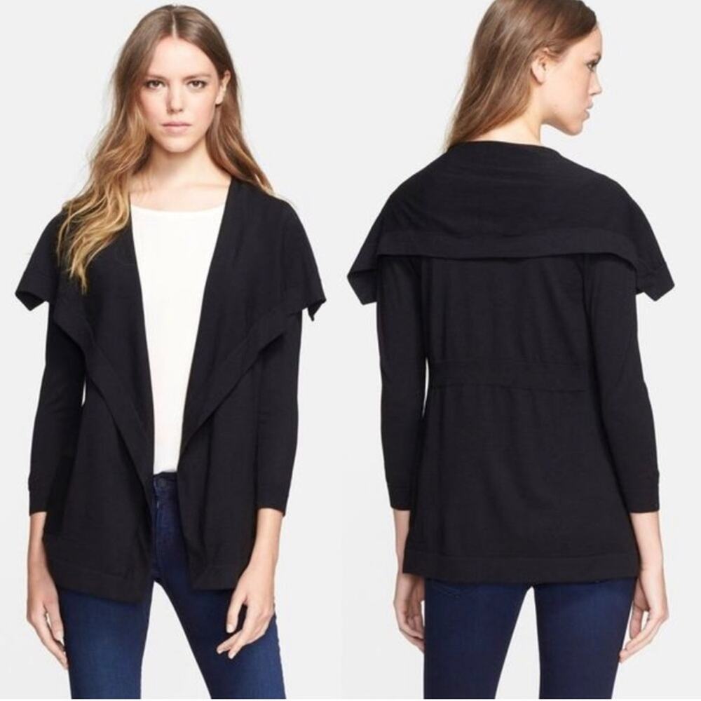 Theory Women's Maritza B. New Steady Drape Front Cardigan Small S Wool Black